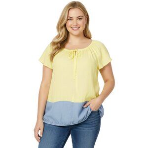 Ann Taylor LOFT Colorblock Cotton Top | 2-Toned | Lightweight & Polished Large